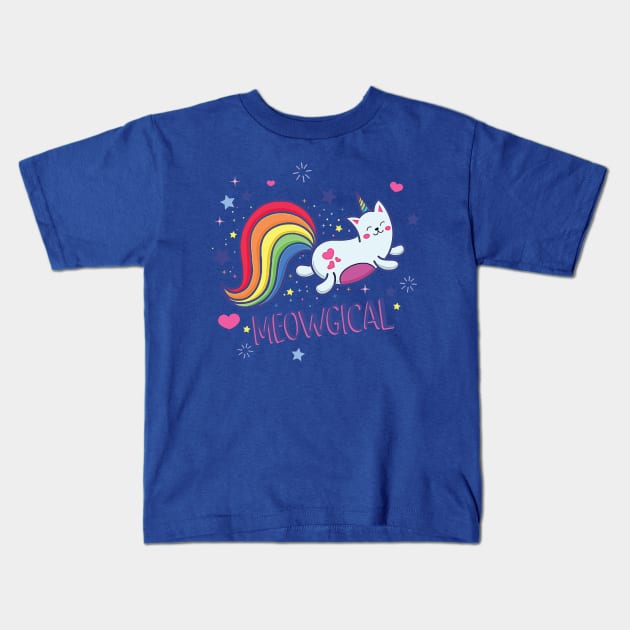 Meowgical Magical Rainbow Kitty Cat Unicorn 1 Kids T-Shirt by EverettButlers